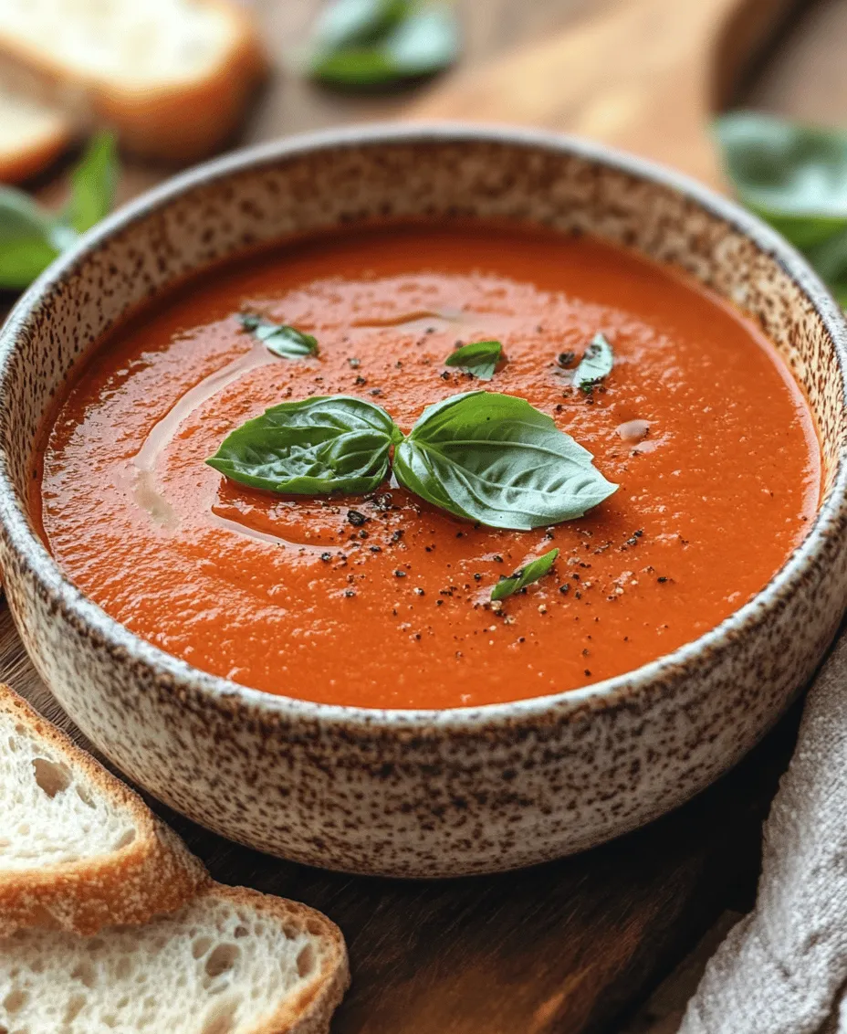 Creamy Tomato Basil Soup is a perfect blend of sweet and tangy flavors, highlighted by the freshness of basil. The tomatoes provide a natural sweetness, while the creamy base delivers a luscious mouthfeel. This soup is not only a comforting dish on its own but also serves as an excellent canvas for your favorite toppings and accompaniments, such as crusty bread, grilled cheese sandwiches, or a sprinkle of parmesan cheese.