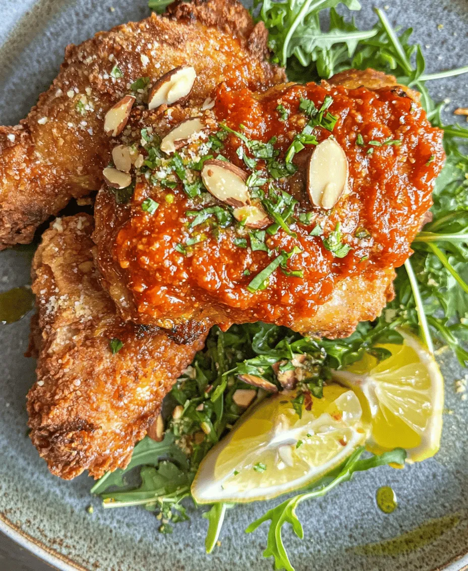 Crispy Chicken with Romesco Sauce on Focaccia is a culinary delight that brings together a trifecta of textures and flavors, making it an irresistible choice for any meal. Imagine sinking your teeth into perfectly golden-brown chicken, tender and juicy on the inside, paired with a vibrant and nutty Romesco sauce, all nestled on a soft yet slightly chewy bed of fresh focaccia. This dish celebrates a harmonious blend of crispy, creamy, and savory elements, making it a standout choice for both casual family dinners and impressive gatherings.