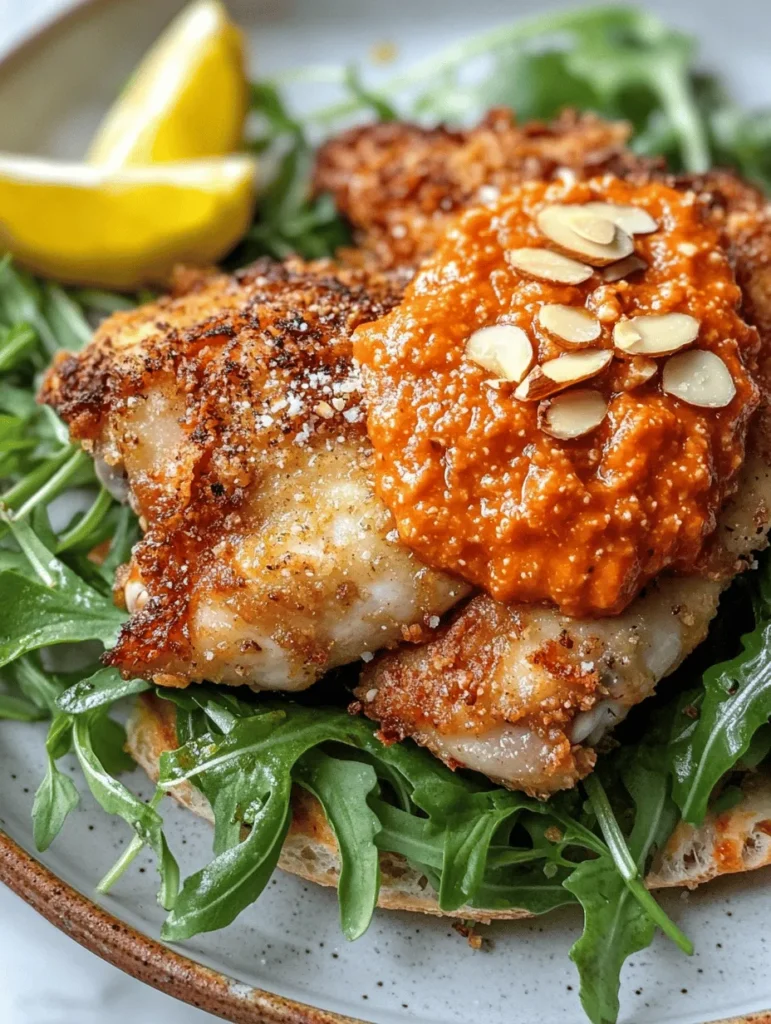Crispy Chicken with Romesco Sauce on Focaccia is a culinary delight that brings together a trifecta of textures and flavors, making it an irresistible choice for any meal. Imagine sinking your teeth into perfectly golden-brown chicken, tender and juicy on the inside, paired with a vibrant and nutty Romesco sauce, all nestled on a soft yet slightly chewy bed of fresh focaccia. This dish celebrates a harmonious blend of crispy, creamy, and savory elements, making it a standout choice for both casual family dinners and impressive gatherings.