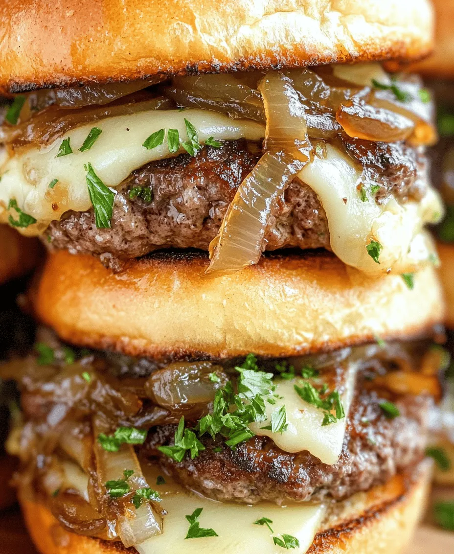 Indulging in the rich and comforting flavors of French cuisine can be a delightful experience, and with the French Onion Beef Sliders, you can bring that experience right into your home. Imagine the savory scent of caramelized onions wafting through your kitchen as you prepare these delectable mini sandwiches, each one packed with juicy beef patties, melty Swiss cheese, and the aromatic essence of fresh herbs. These sliders are not just a meal; they are an experience, perfect for gatherings, game days, or even a cozy family dinner.