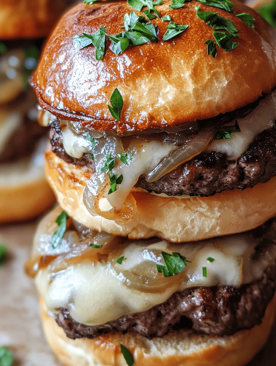 Indulging in the rich and comforting flavors of French cuisine can be a delightful experience, and with the French Onion Beef Sliders, you can bring that experience right into your home. Imagine the savory scent of caramelized onions wafting through your kitchen as you prepare these delectable mini sandwiches, each one packed with juicy beef patties, melty Swiss cheese, and the aromatic essence of fresh herbs. These sliders are not just a meal; they are an experience, perfect for gatherings, game days, or even a cozy family dinner.