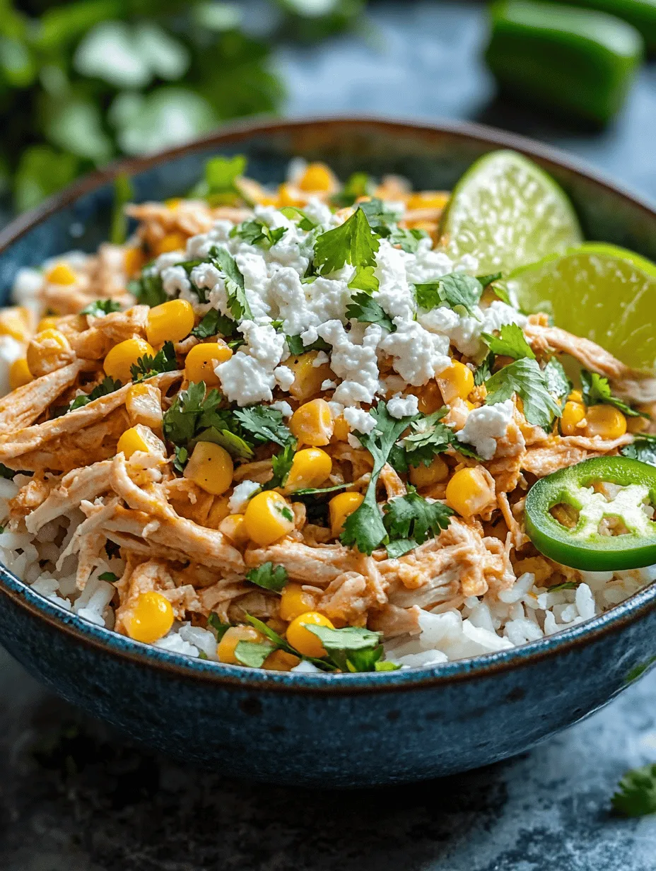 The secret to a perfect Easy Mexican Street Corn Chicken Bowl lies in how you assemble it. Layering is an essential technique that ensures each bite is balanced and bursting with flavor. Start with a generous base of fluffy, cooked rice. This not only provides a hearty foundation but also absorbs the delicious juices from the chicken and corn, enhancing the overall taste.
