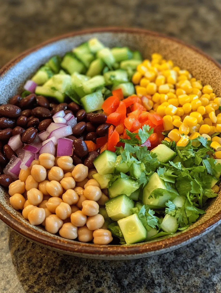 In the realm of healthy eating, the Zesty Chickpea & Bean Salad Delight stands out as a vibrant, nourishing option that tantalizes the taste buds. This salad combines the hearty textures of chickpeas and beans with the crunch of fresh vegetables, making it not only a feast for the eyes but also a powerhouse of nutrition. Whether you’re seeking a quick lunch, a refreshing side dish for a summer barbecue, or a light dinner, this salad is versatile enough to fit the bill. Its vibrant colors and zesty flavors are sure to impress both family and friends, while also catering to those looking to maintain a healthy lifestyle.