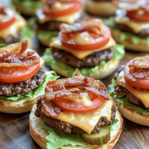 To create the ultimate Savory Mini Beef Bacon Cheeseburgers, it's crucial to start with high-quality ingredients. The foundation of any great burger begins with the meat, and for this recipe, we recommend using ground beef that has an 80/20 lean-to-fat ratio. This ratio is essential for achieving the perfect balance of juiciness and flavor; the fat content ensures that the patties remain moist during cooking while contributing rich beefy notes that are simply irresistible.