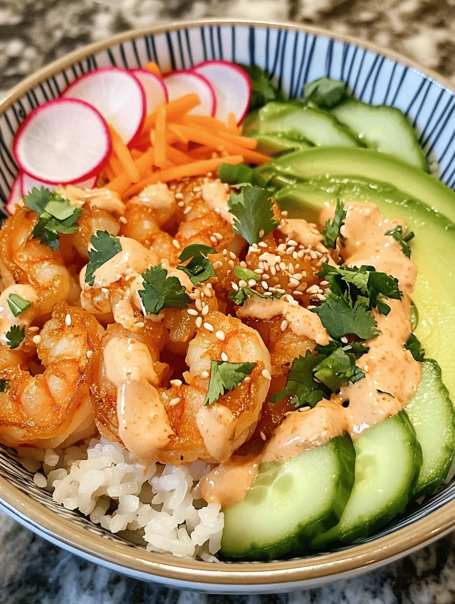 Welcome to the world of Shrimp Rice Bowls with Creamy Spicy Mayo, a dish that harmoniously blends flavors, textures, and health benefits into one delightful meal. This recipe is not just a feast for the palate; it’s a celebration of fresh ingredients and culinary creativity. Picture perfectly cooked shrimp resting atop a bed of fluffy jasmine rice, complemented by vibrant fresh vegetables, all drizzled with a luscious and zesty creamy spicy mayo. It's a dish that tantalizes the taste buds and leaves you feeling nourished and satisfied.