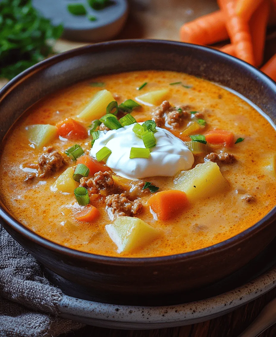 In the realm of comfort food, few dishes evoke warmth and satisfaction quite like a hearty bowl of cheeseburger soup. This delightful recipe combines the classic flavors of a cheeseburger with a creamy, savory broth that is perfect for cool evenings or cozy gatherings. Imagine curling up on the couch with a steaming bowl of this soup, the aroma of seasoned beef and melted cheese wafting through the air, instantly transporting you to a place of comfort and contentment.