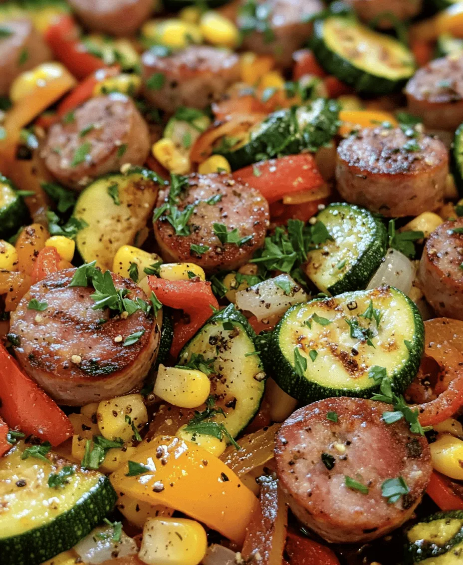 At the heart of this Smoky Sausage & Veggie Skillet is the smoked sausage. This ingredient is known for its robust flavor and satisfying texture, which adds depth to any dish. Smoked sausage is typically made from pork, beef, or a combination of meats, infused with herbs and spices, and then hot or cold smoked to develop its distinctive taste. The smoking process not only enhances the flavor but also adds a hint of sweetness that pairs wonderfully with the freshness of the vegetables.
