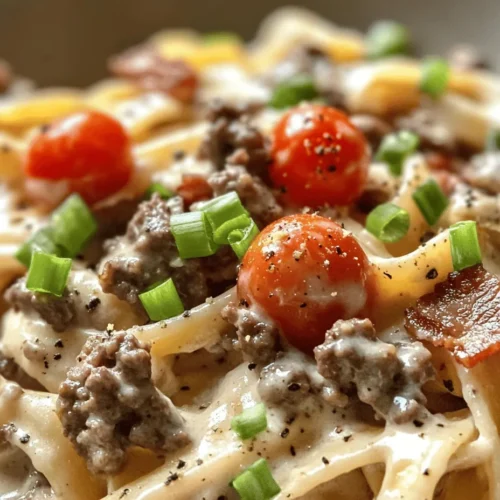 Delve into the decadent world of creamy comfort food with our Creamy Loaded Bacon Cheeseburger Alfredo Pasta. This innovative fusion dish brilliantly combines the richness of Alfredo sauce with the beloved flavors of a classic cheeseburger, creating a culinary masterpiece that is both satisfying and indulgent. Imagine sitting down to a hearty plate of al dente fettuccine smothered in a velvety sauce, accented by crispy bacon, savory ground beef, and a melty cheese blend that tantalizes your taste buds. Whether you’re cooking for a family gathering or enjoying a cozy night in, this recipe is sure to impress and please everyone at the dinner table.