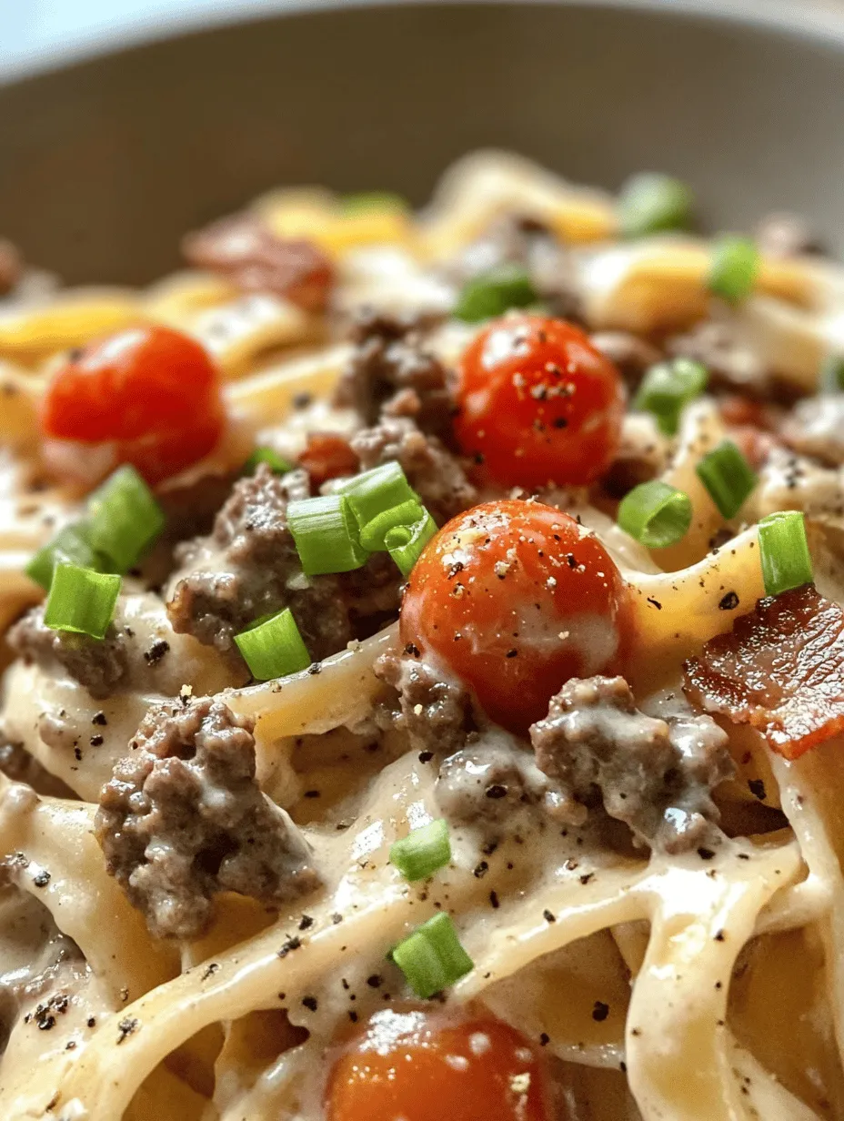 Delve into the decadent world of creamy comfort food with our Creamy Loaded Bacon Cheeseburger Alfredo Pasta. This innovative fusion dish brilliantly combines the richness of Alfredo sauce with the beloved flavors of a classic cheeseburger, creating a culinary masterpiece that is both satisfying and indulgent. Imagine sitting down to a hearty plate of al dente fettuccine smothered in a velvety sauce, accented by crispy bacon, savory ground beef, and a melty cheese blend that tantalizes your taste buds. Whether you’re cooking for a family gathering or enjoying a cozy night in, this recipe is sure to impress and please everyone at the dinner table.