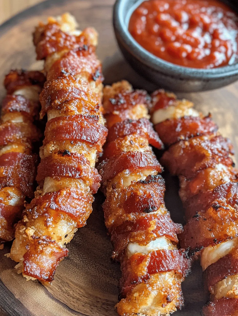There's something undeniably alluring about the combination of crispy bacon and gooey mozzarella cheese, making crispy bacon-wrapped mozzarella sticks a favorite for many. These delectable bites are not only a hit at parties and gatherings but also serve as a fantastic snack for cozy nights in or as an indulgent treat during game day. The contrast between the savory, salty bacon and the rich, creamy mozzarella creates a flavor explosion that tantalizes the taste buds with every bite.