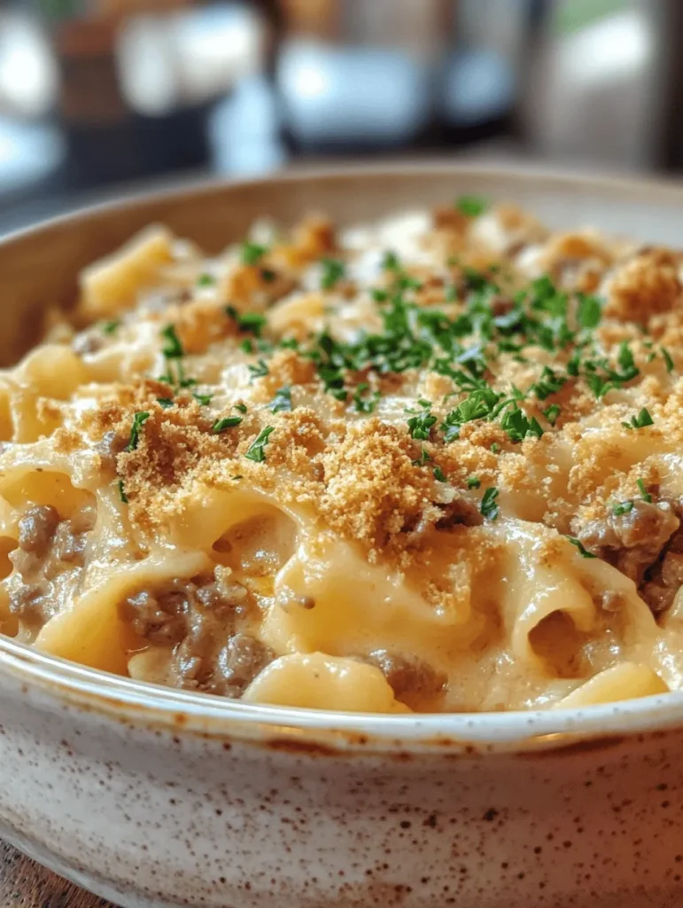 In the realm of comfort food, few dishes evoke the warmth and togetherness of a family dinner quite like the Creamy Beef Noodle Bake. This hearty casserole combines tender egg noodles, savory ground beef, and a luscious creamy sauce, all topped with melted cheddar cheese. The combination of flavors and textures creates a dish that not only satisfies hunger but also brings loved ones together around the dinner table. Whether you're navigating a busy weeknight or enjoying a leisurely weekend, this recipe is the perfect solution for a nourishing meal that everyone will love.