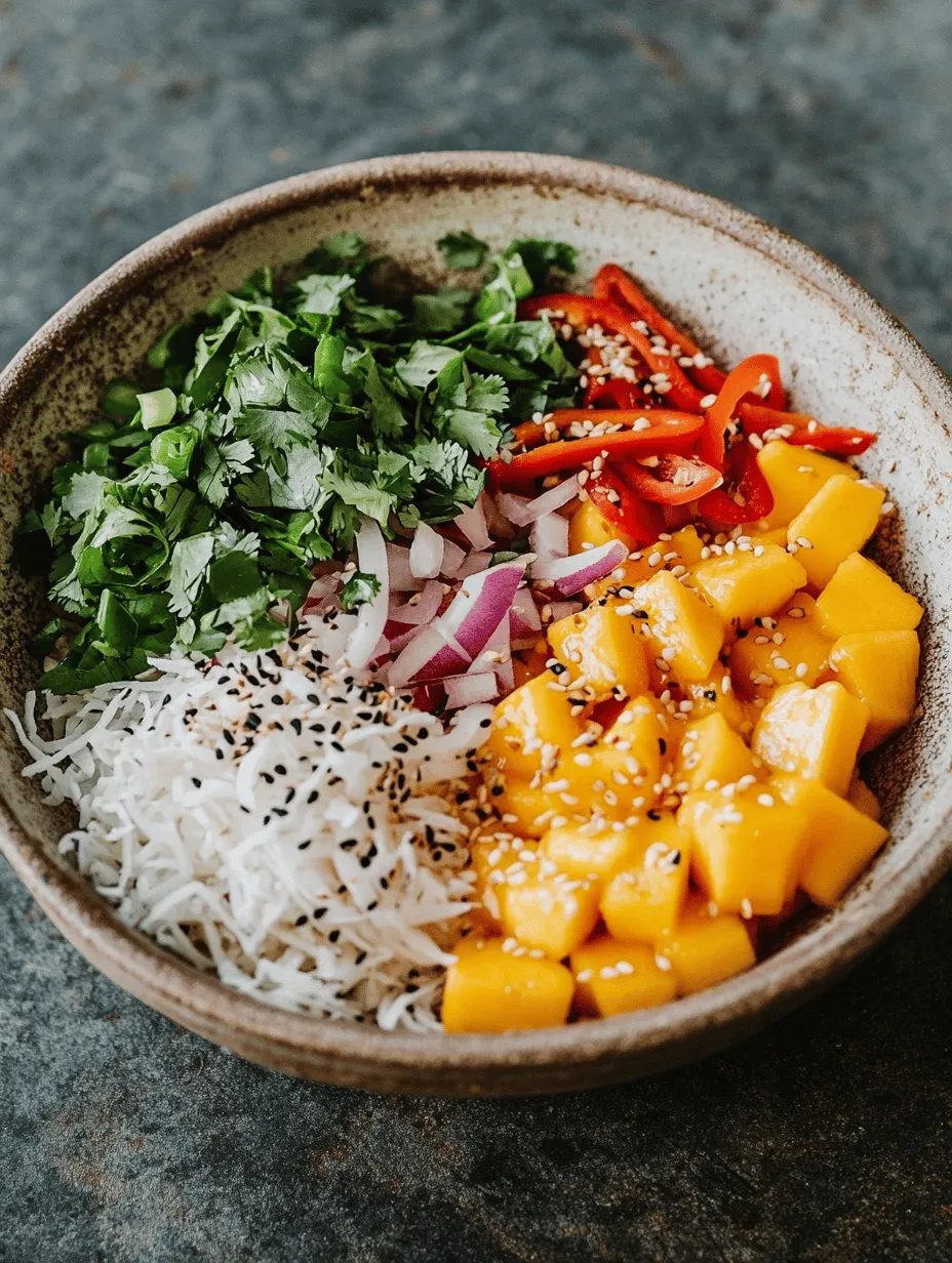 Fresh salads are a delightful way to enjoy a medley of flavors, textures, and vibrant colors, making them a staple in many cuisines around the world. They not only appeal to the eye but also provide a refreshing and nutritious option for meals. Among the myriad of salad options, the Savory Spicy Mango Coconut Salad stands out, offering a unique combination of tropical sweetness, savory elements, and a hint of spice that tantalizes the taste buds. This dish is perfect for summer picnics, barbecues, or as a light meal that transports you straight to a tropical paradise.