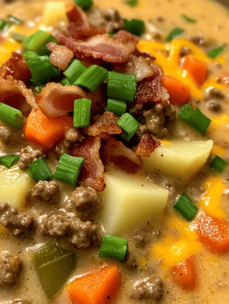 When it comes to comfort food, few dishes evoke the warm, satisfying feelings of home like a hearty bowl of soup. Soups have long been a staple in kitchens around the world, offering nourishment, warmth, and a sense of togetherness. They are versatile, allowing for endless variations that can cater to different tastes and dietary preferences. Among the myriad of soup options available, Creamy Cheeseburger Soup stands out as a delicious and hearty choice that brings the beloved flavors of a classic cheeseburger into a warm, creamy bowl.