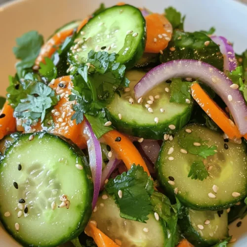 Cucumbers are the foundation of this salad, and selecting the right variety can enhance your dish significantly. Common varieties like English cucumbers and Japanese cucumbers are ideal for salads due to their thin skin and minimal seeds, which contribute to a crisper texture. English cucumbers are particularly favored for their mild flavor and lengthy shape, making them easy to slice into uniform pieces.