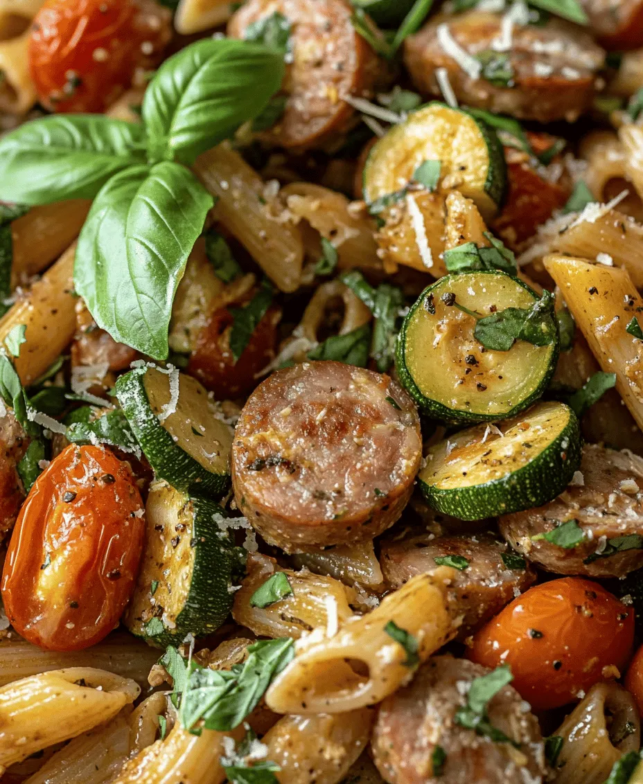 In the fast-paced world we live in, finding a meal that is both quick to prepare and nutritious can often feel like a daunting task. Enter the Savory Chicken Sausages with Zucchini, Tomatoes, and Pasta—a dish that is not only easy to whip up but also packed with flavor and wholesome ingredients. This recipe combines the lean protein of chicken sausages with the fresh crunch of zucchini and the sweetness of cherry tomatoes, all tied together with perfectly cooked pasta.