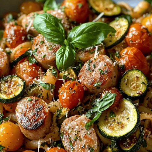 In the fast-paced world we live in, finding a meal that is both quick to prepare and nutritious can often feel like a daunting task. Enter the Savory Chicken Sausages with Zucchini, Tomatoes, and Pasta—a dish that is not only easy to whip up but also packed with flavor and wholesome ingredients. This recipe combines the lean protein of chicken sausages with the fresh crunch of zucchini and the sweetness of cherry tomatoes, all tied together with perfectly cooked pasta.