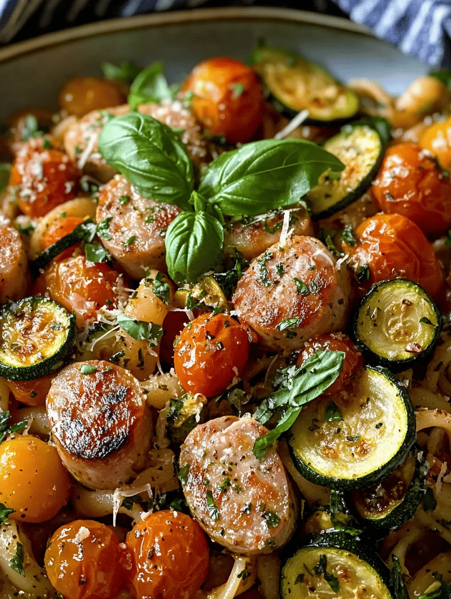 In the fast-paced world we live in, finding a meal that is both quick to prepare and nutritious can often feel like a daunting task. Enter the Savory Chicken Sausages with Zucchini, Tomatoes, and Pasta—a dish that is not only easy to whip up but also packed with flavor and wholesome ingredients. This recipe combines the lean protein of chicken sausages with the fresh crunch of zucchini and the sweetness of cherry tomatoes, all tied together with perfectly cooked pasta.