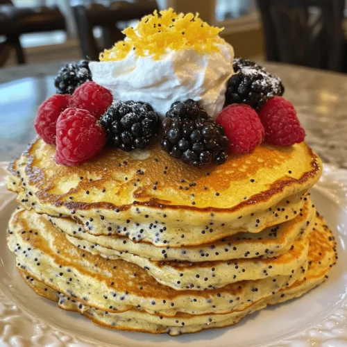 Zesty Lemon Poppy Seed Pancakes combine the bright, refreshing flavor of lemon with the nutty crunch of poppy seeds, creating a breakfast experience that is both invigorating and satisfying. The lemon zest and juice infuse the batter with a citrusy brightness, while the poppy seeds add a delightful crunch and visual appeal. This combination not only tantalizes the taste buds but also leaves you feeling refreshed and energized, making it an ideal choice to kickstart your day.