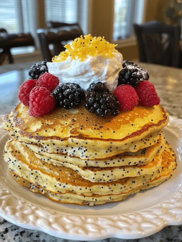 Zesty Lemon Poppy Seed Pancakes combine the bright, refreshing flavor of lemon with the nutty crunch of poppy seeds, creating a breakfast experience that is both invigorating and satisfying. The lemon zest and juice infuse the batter with a citrusy brightness, while the poppy seeds add a delightful crunch and visual appeal. This combination not only tantalizes the taste buds but also leaves you feeling refreshed and energized, making it an ideal choice to kickstart your day.