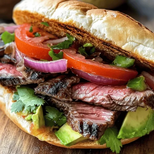 Carne Asada, a culinary jewel in Mexican cuisine, is beloved not only for its rich flavors but also for its cultural significance. This dish, which translates to "grilled meat," typically features beef marinated in spices and citrus before being grilled to perfection. The allure of Carne Asada Steak Sandwiches lies in their ability to combine the bold, smoky flavors of marinated grilled steak with the satisfying texture of crusty bread and fresh toppings. This recipe transforms a classic Mexican dish into a meal that is both hearty and portable, perfect for casual gatherings, picnics, or weeknight dinners.