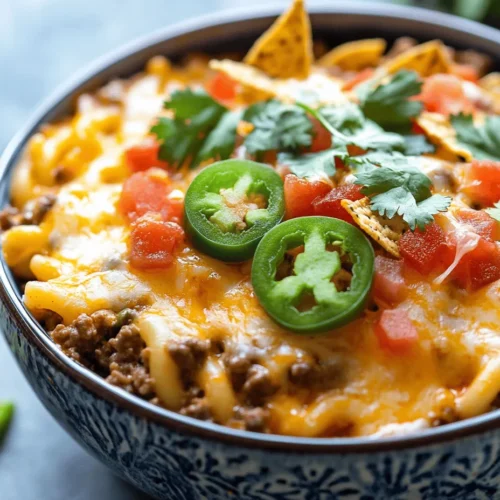 Are you ready to elevate your dinner game with a dish that perfectly marries two culinary worlds? Introducing the Cheesy Taco Mac Fiesta – an irresistible fusion of classic comfort food and vibrant Mexican flavors. This delightful recipe combines the creamy, cheesy goodness of macaroni and cheese with the zesty, bold tastes of taco seasoning, creating a meal that is sure to please the entire family. Whether you’re hosting a casual weeknight dinner, a fun family gathering, or simply craving a comforting bowl of goodness, this dish delivers on all fronts.