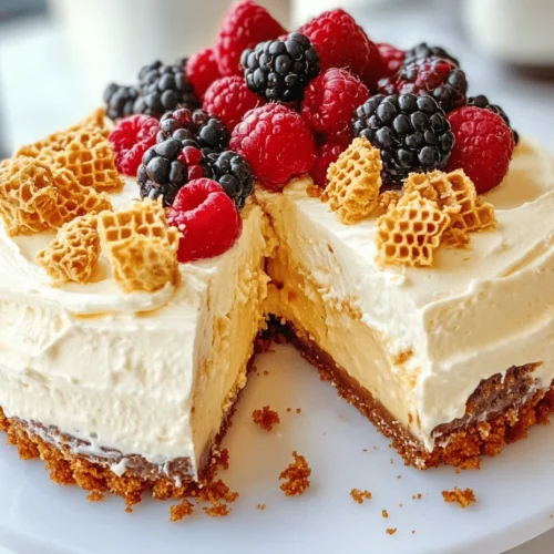 The Honeycomb Cheesecake Cake is a stunning dessert that perfectly marries the rich, creamy goodness of cheesecake with the delightful crunch of homemade honeycomb. This dessert is not just a feast for the eyes; it tantalizes the taste buds with its unique flavor combination and textures. The smooth, velvety cheesecake contrasts beautifully with the crispy, caramelized honeycomb, creating a delightful experience in every bite.