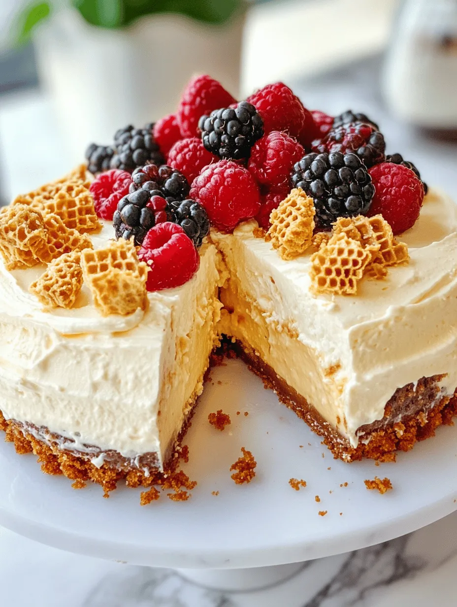 The Honeycomb Cheesecake Cake is a stunning dessert that perfectly marries the rich, creamy goodness of cheesecake with the delightful crunch of homemade honeycomb. This dessert is not just a feast for the eyes; it tantalizes the taste buds with its unique flavor combination and textures. The smooth, velvety cheesecake contrasts beautifully with the crispy, caramelized honeycomb, creating a delightful experience in every bite.