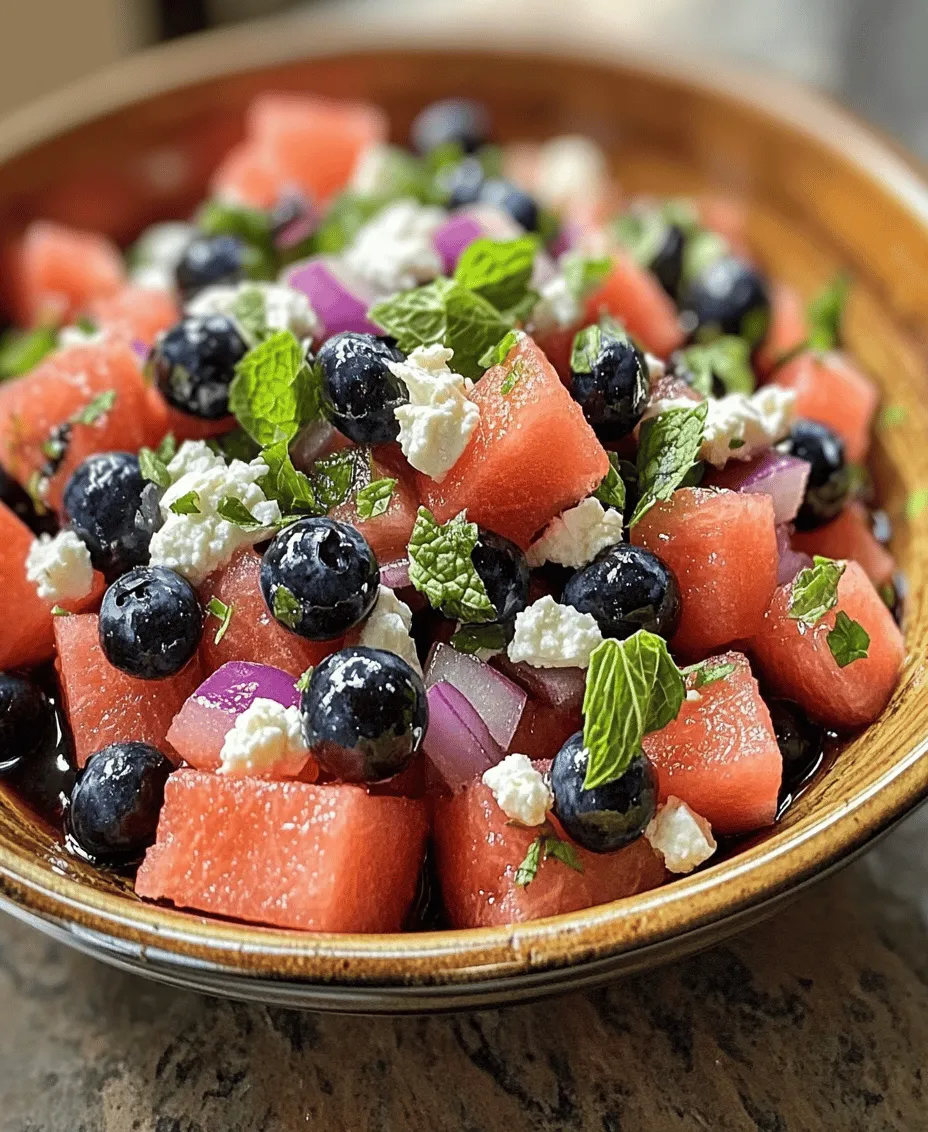 As the sun shines brightly and the temperature rises, we find ourselves craving lighter, fresher meals that can keep us cool and energized. In the midst of summer, nothing is more refreshing than a vibrant salad that combines sweet, savory, and tangy flavors. Enter the Watermelon Feta Blueberry Salad—a dish that’s not only a feast for the eyes but also a delightful treat for the palate. This salad is the epitome of summer in a bowl, harmonizing the juicy sweetness of ripe watermelon and blueberries with the creamy richness of feta cheese and the invigorating freshness of mint.