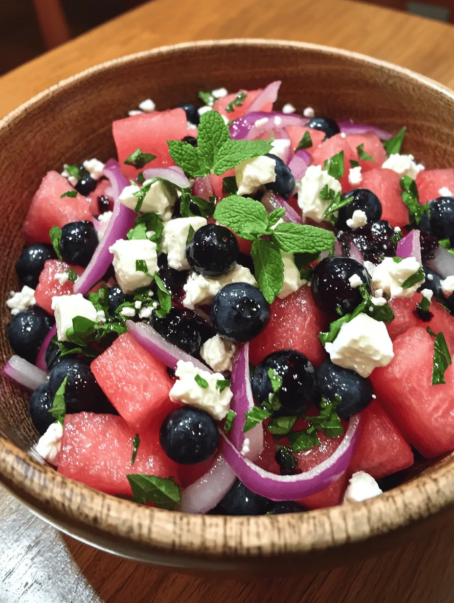 As the sun shines brightly and the temperature rises, we find ourselves craving lighter, fresher meals that can keep us cool and energized. In the midst of summer, nothing is more refreshing than a vibrant salad that combines sweet, savory, and tangy flavors. Enter the Watermelon Feta Blueberry Salad—a dish that’s not only a feast for the eyes but also a delightful treat for the palate. This salad is the epitome of summer in a bowl, harmonizing the juicy sweetness of ripe watermelon and blueberries with the creamy richness of feta cheese and the invigorating freshness of mint.