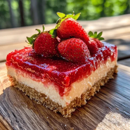 The allure of strawberry cheesecake is undeniable, particularly when it is transformed into the easy-to-make no-bake bars that are perfect for summer gatherings. Imagine a sun-soaked afternoon, friends and family gathered around, and the sweet scent of strawberries wafting through the air. These No-Bake Strawberry Cheesecake Bars combine a delightful graham cracker crust with a creamy cheesecake filling and a luscious strawberry topping, making them the ultimate dessert for any occasion.