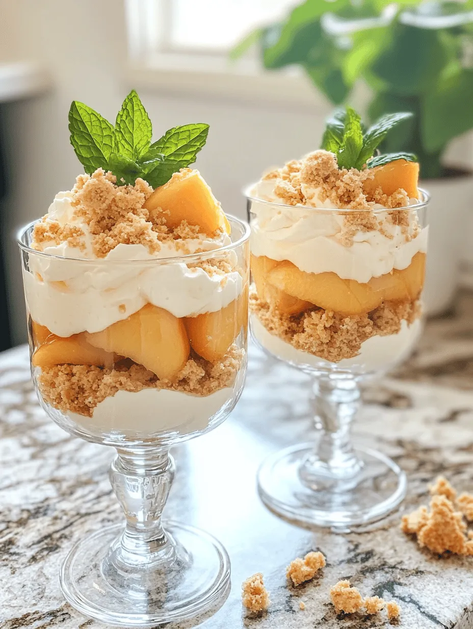 Trifle is a classic dessert that has delighted taste buds for centuries, originating in England during the 16th century. Traditionally, the dish consists of layers of sponge cake, fruit, custard, and whipped cream, creating a visually stunning and delicious treat. Over time, trifles have evolved, with various adaptations showcasing different flavors and ingredients. One such variation is the Peach Mousse Trifle, a romantic dessert perfect for two people. This light and airy dessert combines fresh peaches, creamy mousse, and crunchy graham crackers, making it an irresistible indulgence that captures the essence of summer in every spoonful.