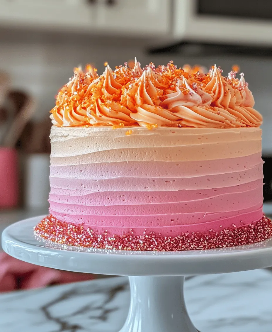 The Sunset Cake is not just a dessert; it is a visual masterpiece that captures the vibrant hues of a picturesque sunset. With its stunning layers that transition from rich orange to soft pink, this cake is a feast for the eyes as much as it is for the palate. It embodies the essence of celebration, making it the perfect centerpiece for birthdays, anniversaries, and any festive gathering. Each slice is a delightful combination of flavors, creating a memorable experience that is sure to impress your guests.