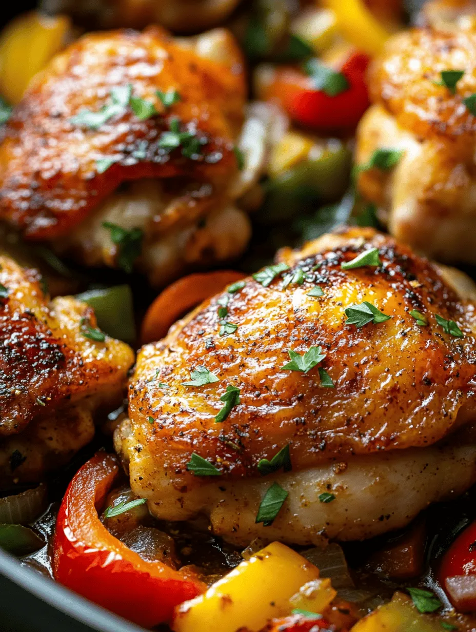 Imagine a dish that brings together the rich, savory flavors of succulent chicken thighs and the vibrant crunch of sweet bell peppers, creating a culinary experience that dances on your palate. Sizzling Chicken Thighs with Sweet Bell Peppers is not just a meal; it's a celebration of color, taste, and aroma that fills your kitchen as it cooks. The golden brown thighs sear perfectly while the sweet peppers and onions caramelize, creating an enticing medley of flavors that are both comforting and exhilarating.