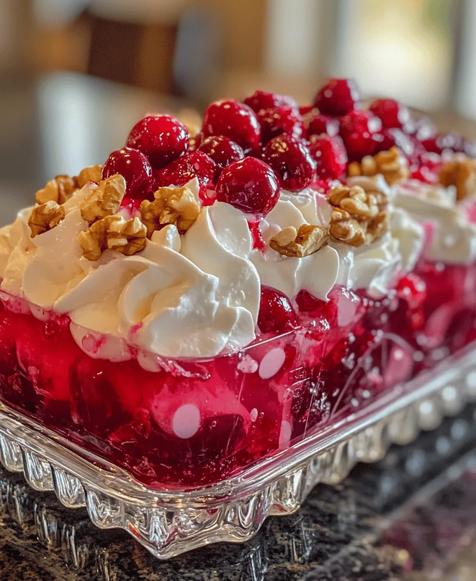 Cranberry Delight Jello Salad is more than just a dish; it’s a nostalgic symbol of holiday gatherings, family reunions, and festive tables adorned with vibrant colors and delightful flavors. This classic recipe has been cherished through generations, finding its place in the hearts (and stomachs) of many. Combining the tartness of cranberries with the sweetness of pineapple and the smooth texture of whipped cream, this salad transcends the normal side dish category. Instead, it stands out as a refreshing and enticing addition to any meal.