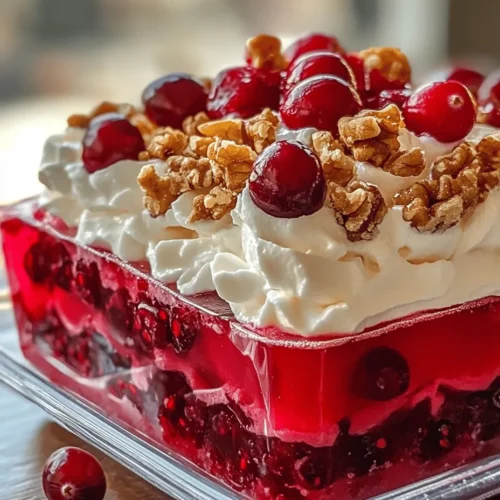 Cranberry Delight Jello Salad is more than just a dish; it’s a nostalgic symbol of holiday gatherings, family reunions, and festive tables adorned with vibrant colors and delightful flavors. This classic recipe has been cherished through generations, finding its place in the hearts (and stomachs) of many. Combining the tartness of cranberries with the sweetness of pineapple and the smooth texture of whipped cream, this salad transcends the normal side dish category. Instead, it stands out as a refreshing and enticing addition to any meal.