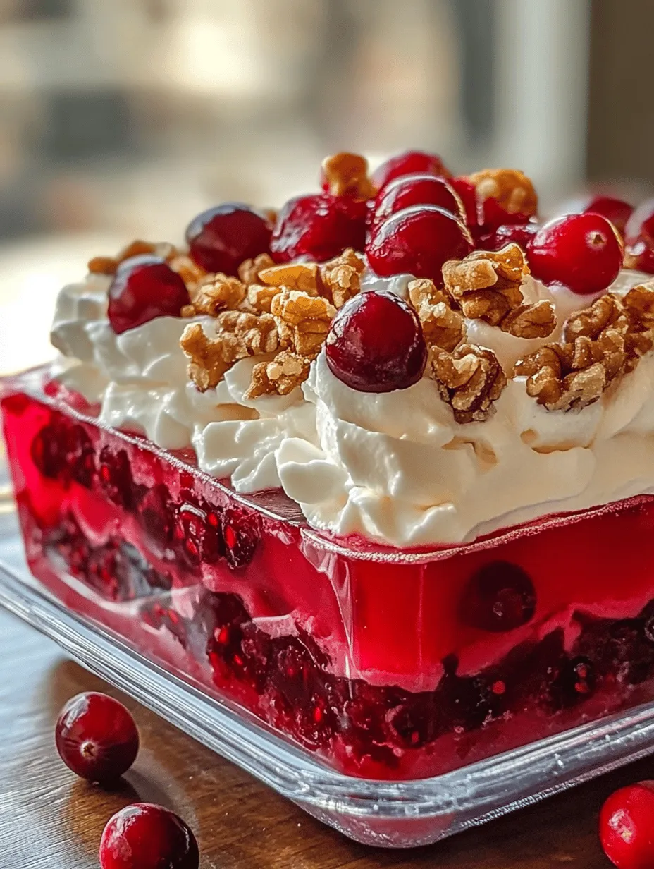 Cranberry Delight Jello Salad is more than just a dish; it’s a nostalgic symbol of holiday gatherings, family reunions, and festive tables adorned with vibrant colors and delightful flavors. This classic recipe has been cherished through generations, finding its place in the hearts (and stomachs) of many. Combining the tartness of cranberries with the sweetness of pineapple and the smooth texture of whipped cream, this salad transcends the normal side dish category. Instead, it stands out as a refreshing and enticing addition to any meal.