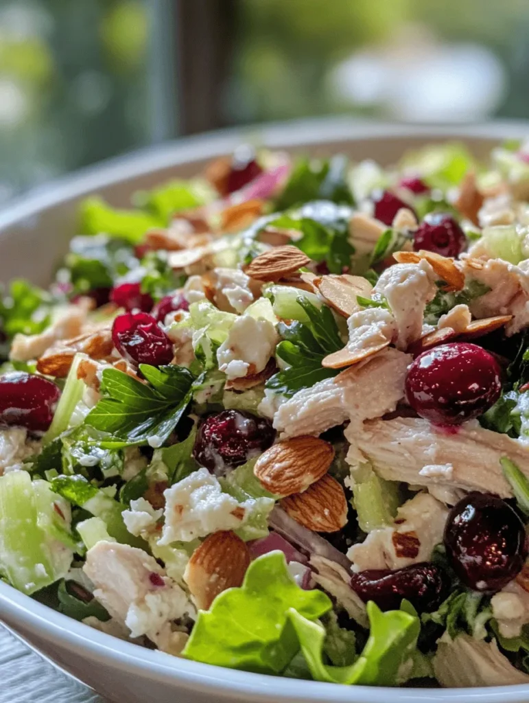 Chicken salads have long been a staple in the realm of healthy eating, cherished for their versatility and nutritional benefits. They are a go-to dish for anyone seeking a light yet satisfying meal that can easily fit into a balanced diet. Among the myriad of chicken salad variations, the Cranberry Almond Chicken Salad stands out due to its unique flavor profile, which beautifully marries the richness of chicken with the tartness of cranberries and the crunch of almonds. This particular salad not only tantalizes the taste buds but also provides a refreshing twist that is perfect for warm weather meals, picnics, or even as a meal prep option for busy days.