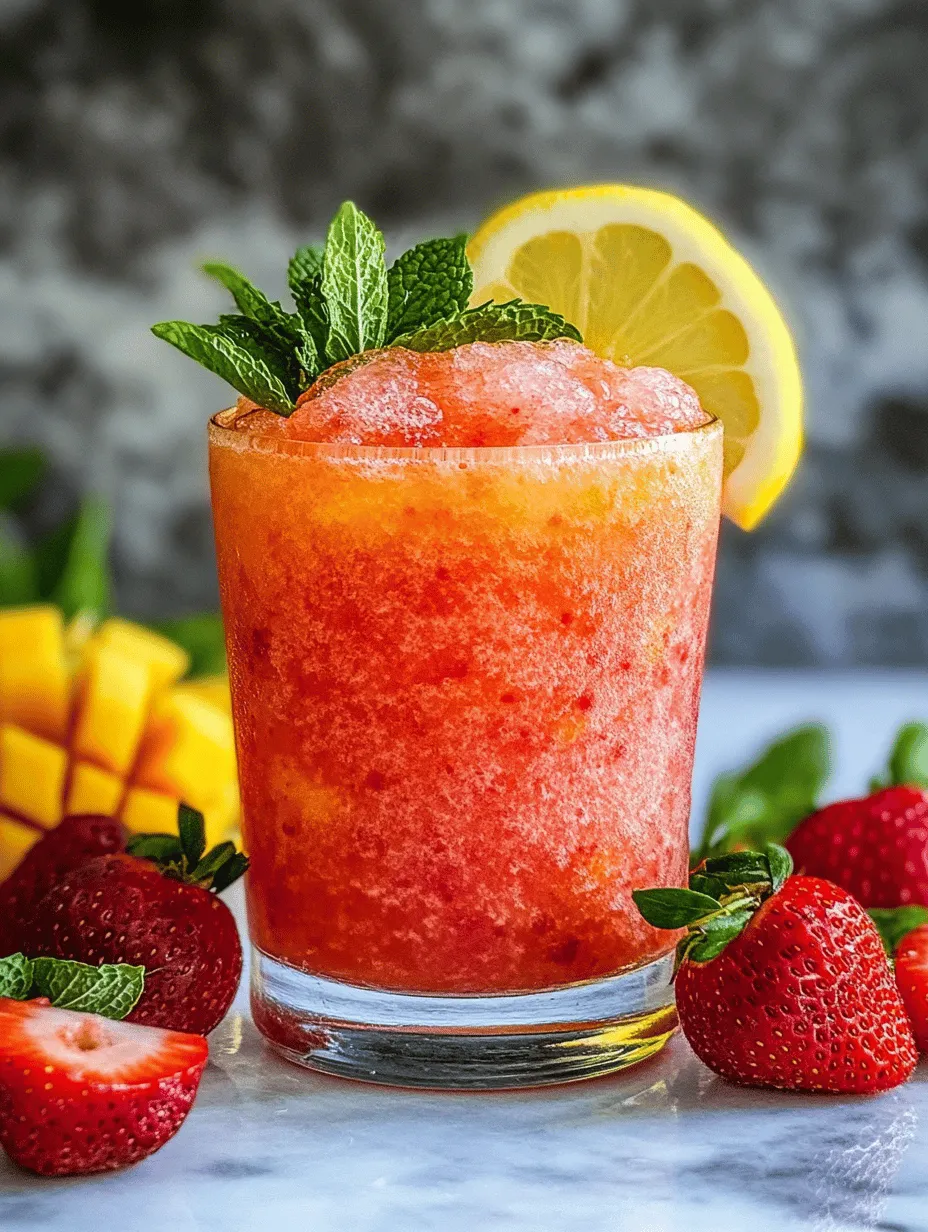 The Strawberry Mango Lemonade Boozy Slushie isn't just a drink; it's an experience. Imagine sipping on a frosty blend of fresh fruit, where every sip transports you to a tropical paradise. The interplay of flavors—from the sweetness of strawberries and mangoes to the tartness of lemons—creates a harmonious balance that is both refreshing and invigorating. Plus, with the optional addition of alcohol, this slushie can easily transition from a family-friendly treat to a fun adult beverage, making it a versatile choice for any occasion.