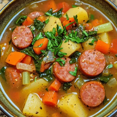 Embrace the heartwarming flavors of Kielbasa Sausage Soup Delight, a dish that beautifully marries the savory essence of kielbasa sausage with a medley of fresh vegetables and aromatic herbs. This comforting soup is not only perfect for chilly evenings but also serves as a nourishing meal that can be enjoyed year-round. Whether you’re returning home from a long day or simply seeking a satisfying dish to share with loved ones, this soup promises to envelop you in warmth and flavor.