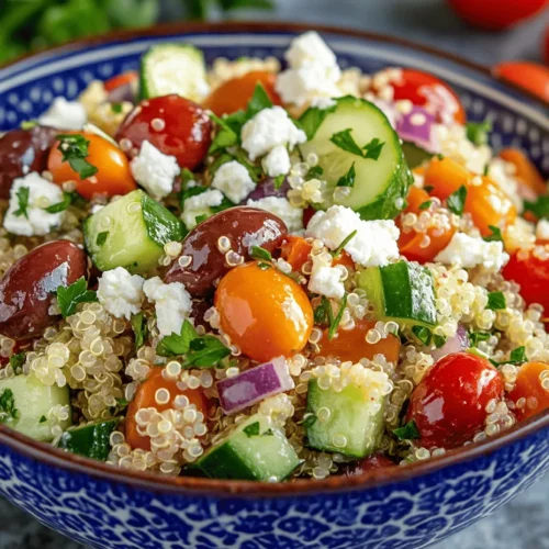 The Mediterranean Quinoa Salad is a vibrant and nutritious dish that captures the essence of the Mediterranean diet, celebrated for its health benefits and delicious flavors. Combining protein-packed quinoa, an array of fresh vegetables, and a zesty dressing, this salad is not only a feast for the eyes but also a wholesome addition to your meal plan. Whether you're looking for a light lunch, a side dish for dinner, or a healthy option for meal prep, this salad promises to deliver on taste and nutrition.