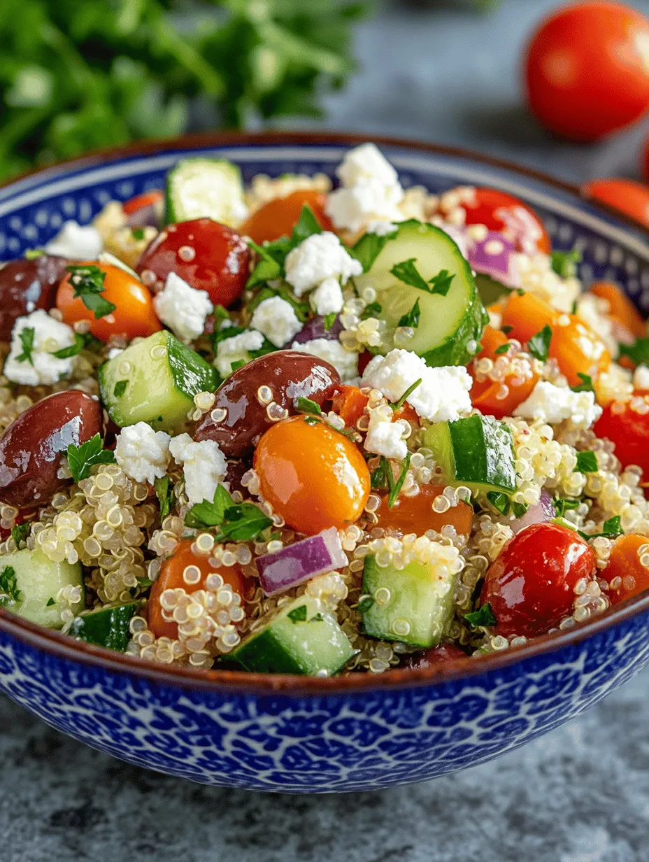 The Mediterranean Quinoa Salad is a vibrant and nutritious dish that captures the essence of the Mediterranean diet, celebrated for its health benefits and delicious flavors. Combining protein-packed quinoa, an array of fresh vegetables, and a zesty dressing, this salad is not only a feast for the eyes but also a wholesome addition to your meal plan. Whether you're looking for a light lunch, a side dish for dinner, or a healthy option for meal prep, this salad promises to deliver on taste and nutrition.