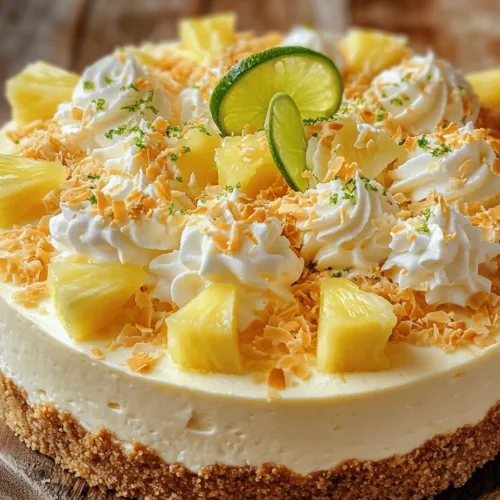 Imagine a dessert that transports you straight to a sun-soaked beach, where the gentle sound of waves and a warm breeze envelop you. Introducing the Tropical Paradise Coconut Pineapple Cheesecake—a delightful fusion of tropical flavors and a luxuriously creamy texture that is sure to impress. This cheesecake combines the rich taste of cream cheese with the sweetness of ripe pineapples, the nutty essence of coconut, and a hint of zesty lime, creating a symphony of flavors that can elevate any occasion.