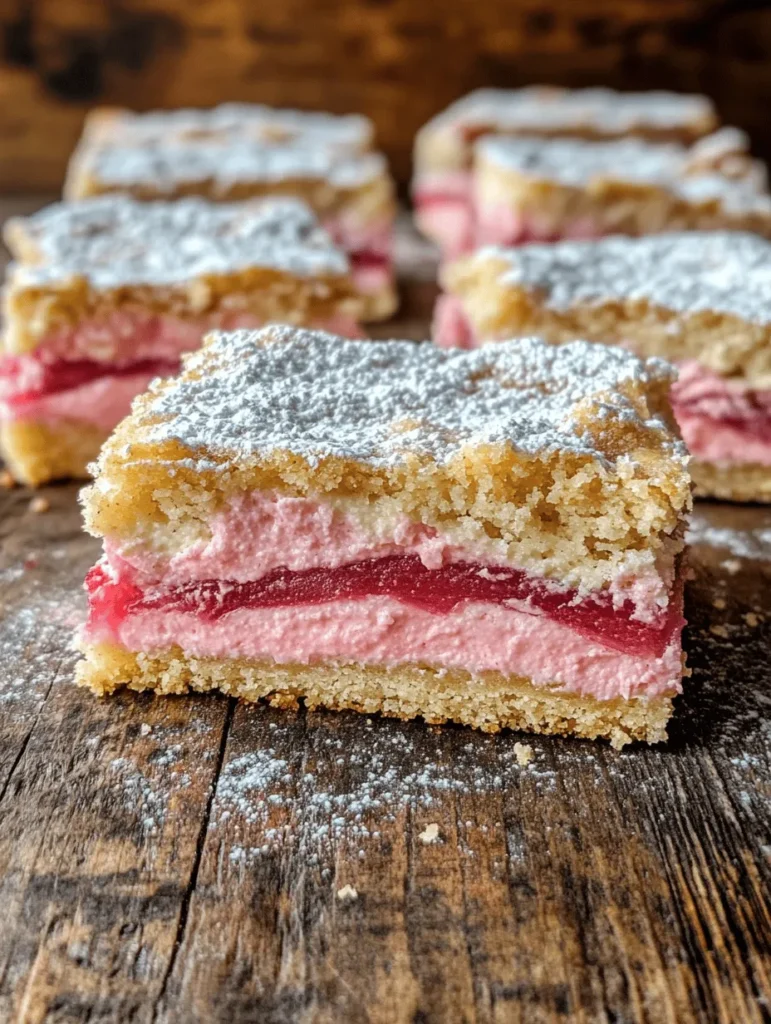 If you're in search of a dessert that strikes the perfect balance between sweet and tangy, look no further than rhubarb cream cheese bars. This delightful treat marries the tartness of fresh rhubarb with the creamy richness of cream cheese, creating a dessert that's not only delicious but also visually appealing. The vibrant pink-red stalks of rhubarb, combined with a smooth, luscious cream cheese filling, make these bars a standout option for any gathering or a sweet indulgence for yourself.
