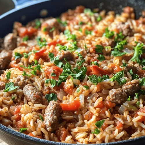 The Savory Sausage and Rice Skillet is a delightful dish that brings together the comforting essence of sausage, wholesome rice, and a medley of vibrant vegetables in a single skillet. This recipe is not only a feast for the senses but also a practical solution for those busy weeknights when you crave a hearty meal without the fuss of extensive cooking. With its easy preparation and robust flavors, it’s an ideal choice for family dinners or meal prep, allowing you to whip up a satisfying dish in no time.