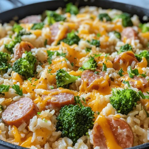 When it comes to weeknight dinners, few dishes can compete with the charm of a one-pan meal. Enter the Cheesy Kielbasa, Rice, and Broccoli Skillet—a delightful fusion of savory flavors, creamy textures, and vibrant colors that make every bite satisfying. This dish is not only a feast for the eyes but also a comforting embrace for the palate. The smokiness of the kielbasa combined with the creaminess of the cheeses and the freshness of broccoli creates a balanced and hearty meal that the entire family will love.