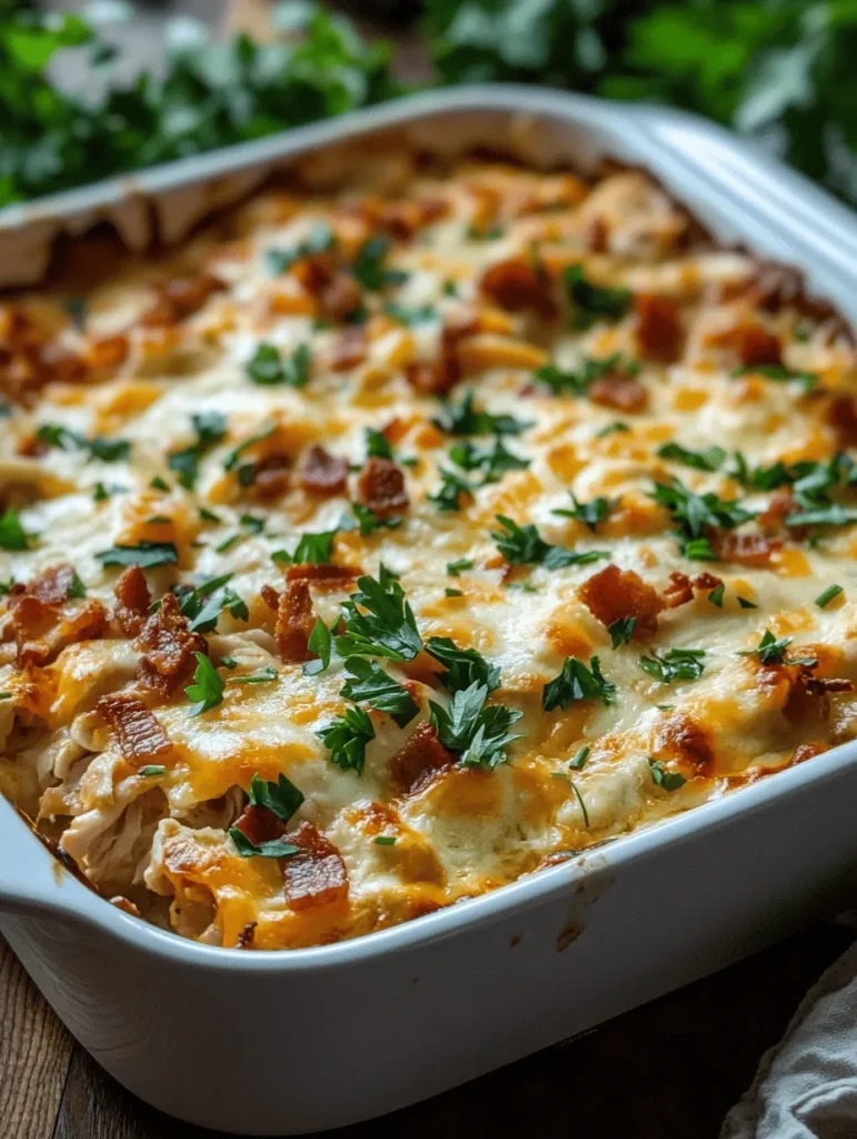 When it comes to comfort food, few dishes can rival the Hearty Cheesy Chicken Bacon Ranch Casserole Delight. This savory dish combines tender chicken, crispy bacon, creamy ranch dressing, and a generous amount of cheese, creating a flavor profile that is both satisfying and indulgent. Whether you're looking to feed a hungry family or impress guests at a dinner party, this casserole is sure to become a favorite in your meal rotation.