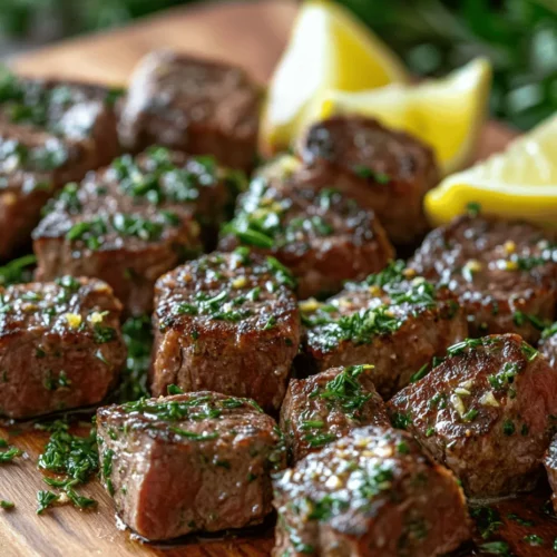 Garlic Butter Steak Bites are more than just a tasty meal; they are an experience for the senses. The dish combines the juicy, savory essence of steak with the robust and aromatic flavor of garlic butter. Each bite offers a burst of flavor, enhanced by the richness of the butter and the aromatic notes of fresh herbs. The high heat of the cooking process creates a beautiful sear on the steak bites, sealing in the juices and creating a delightful contrast of textures.
