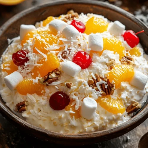 Ambrosia salad is a classic dish that has graced potluck tables and family gatherings for generations. Originating in the southern United States in the 19th century, this sweet salad has evolved over time into numerous variations, each bringing its unique flair to the table. Traditionally, ambrosia salad consists of a mixture of fruits, marshmallows, and a creamy dressing, often made from whipped cream or sour cream. It symbolizes comfort and nostalgia, reminding many of warm summer days spent with loved ones.
