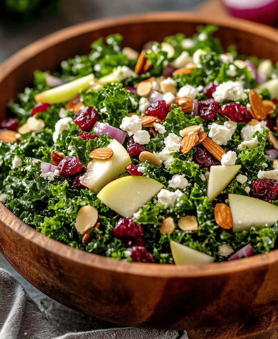 At the heart of our Kale Cranberry Salad is kale, often hailed as a superfood. This leafy green is not just a trendy addition to your plate; it is a nutritional powerhouse, providing a wide array of health benefits. Kale is rich in vitamins A, C, and K, as well as minerals like calcium, potassium, and magnesium.