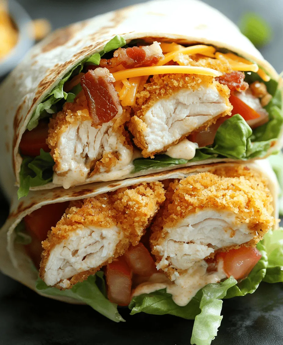 Welcome to the delightful world of wraps, where flavors and textures intertwine to create satisfying meals that are perfect for any time of day. Today, we’re focusing on a recipe that epitomizes this concept: the Crispy Chicken Bacon Ranch Wrap. This dish is a harmonious blend of crispy chicken, smoky bacon, and creamy ranch dressing, all enveloped in a soft tortilla, making it an irresistible option for lunch, dinner, or a quick snack.